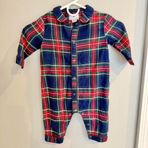Petite Plume tartan romper pajamas